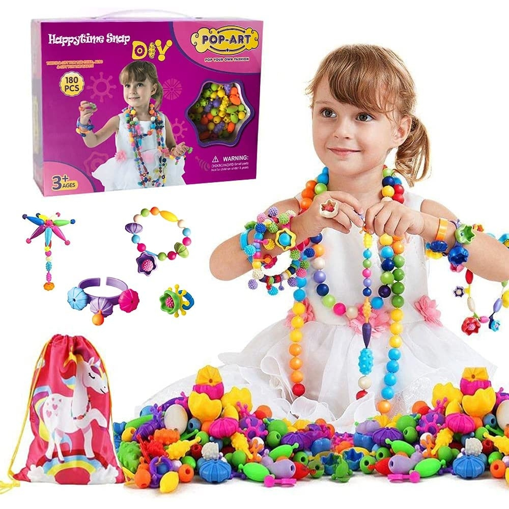 WISHTIME Snap Pop Beads Jewelry Making Kit for Kids, Girls – 180pcs-Large  Toddler Beads for Kids Crafts Toys – Kids Beads Jewelry Making Kit  Girls–Pop Beads for Toddlers & Kids 3 to